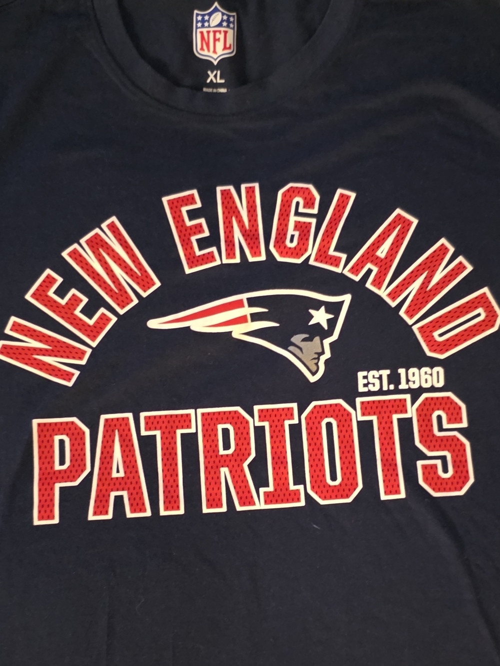 NFL New England Patriots Navy Blue Tee with Red and White Logo